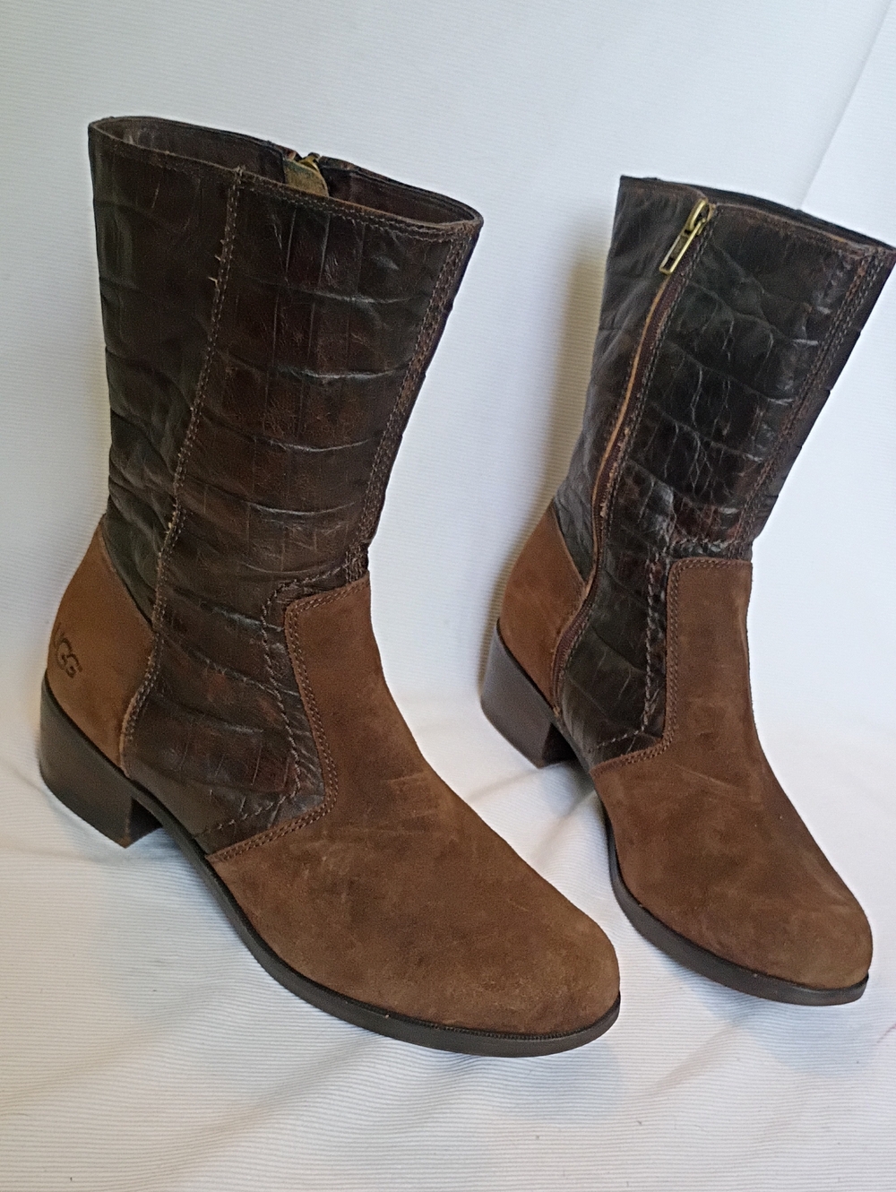 UGG Brown Leather & Suede Mid-Calf Boots
